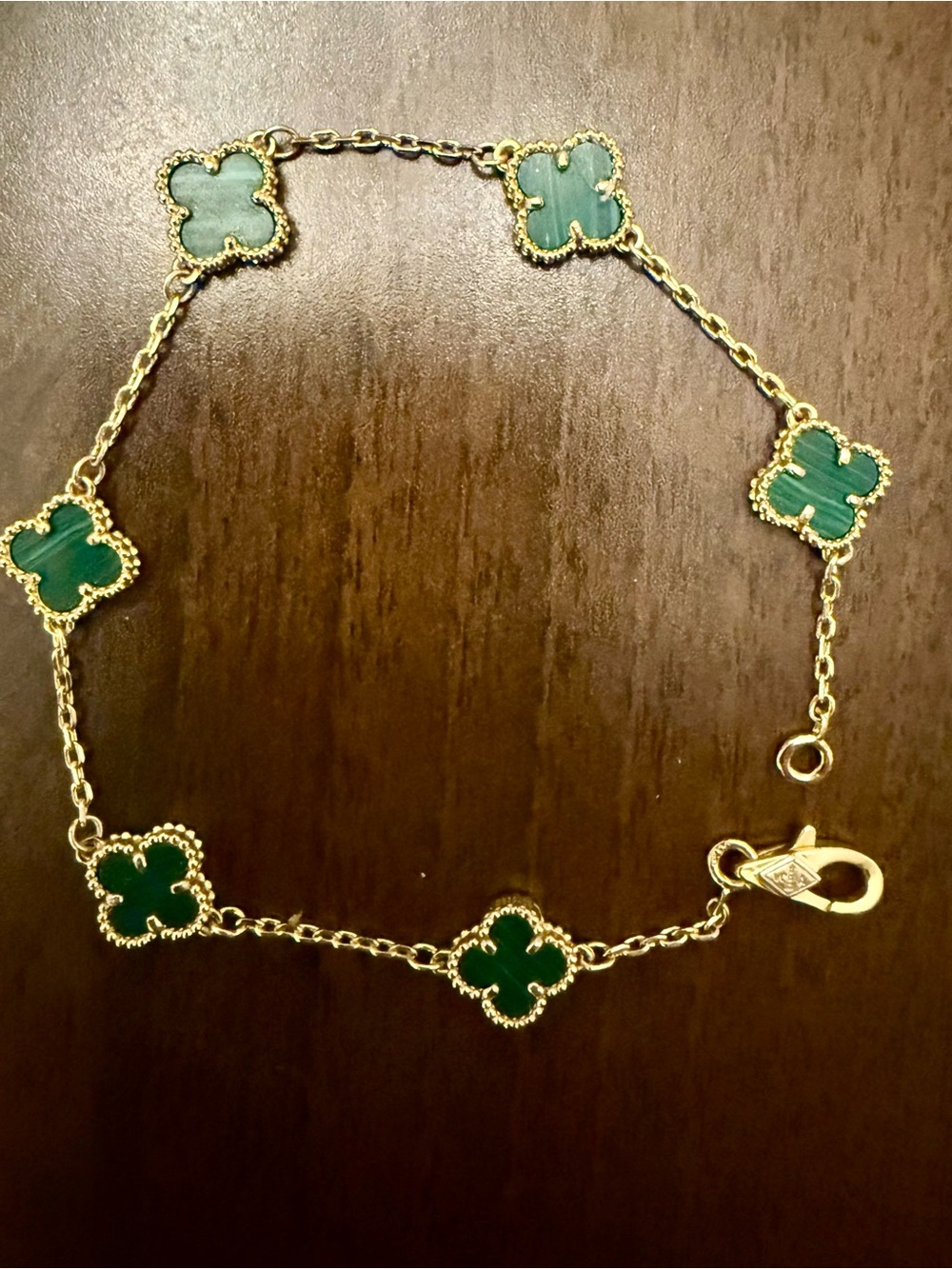 Designer Inspired  Gold Clover Bracelet with Green Accents - Elegant Luxury!